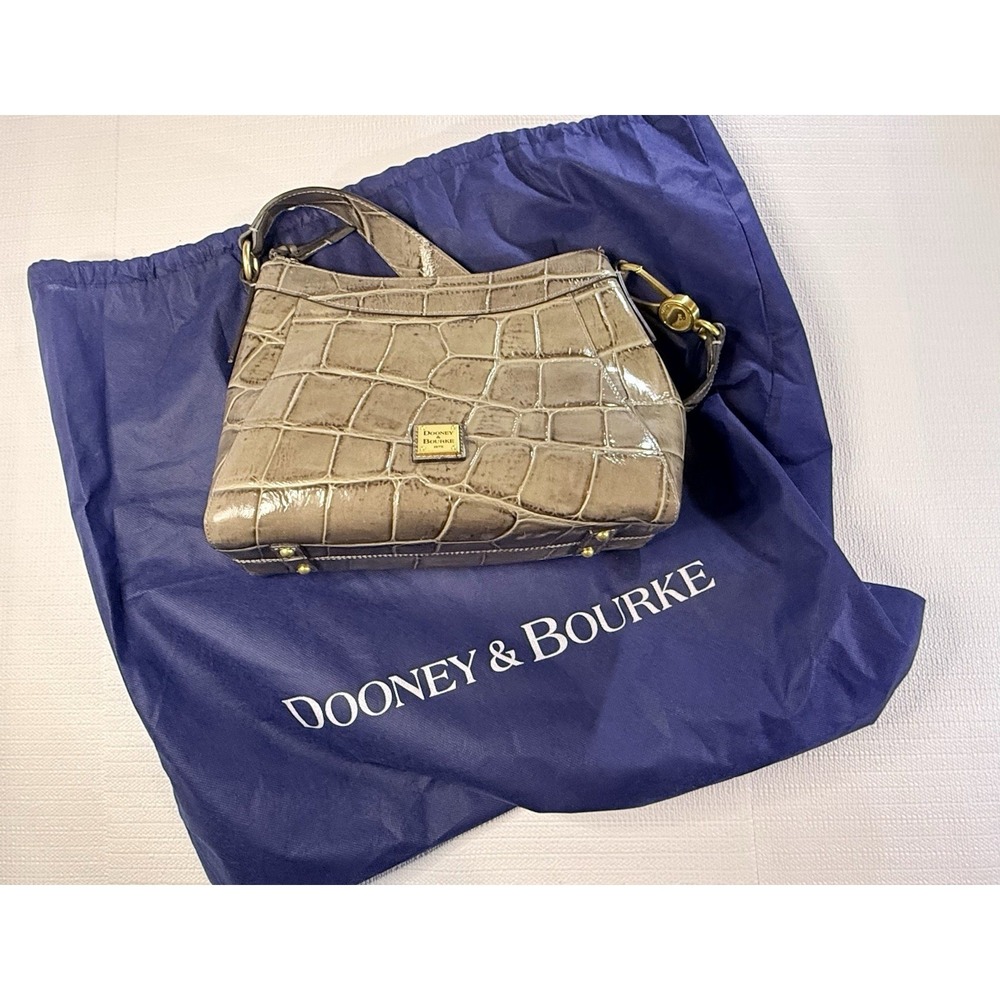 Dooney‎ & Bourke Croc Embossed Leather Hobo Gray Luxe Chic Handbag